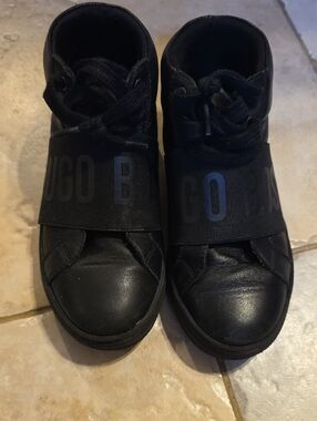 Hugo Boss Black Kids' Leather High-Top Sneakers with Branded Strap- Size 33
